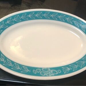 Turquoise Floral Oval Platter